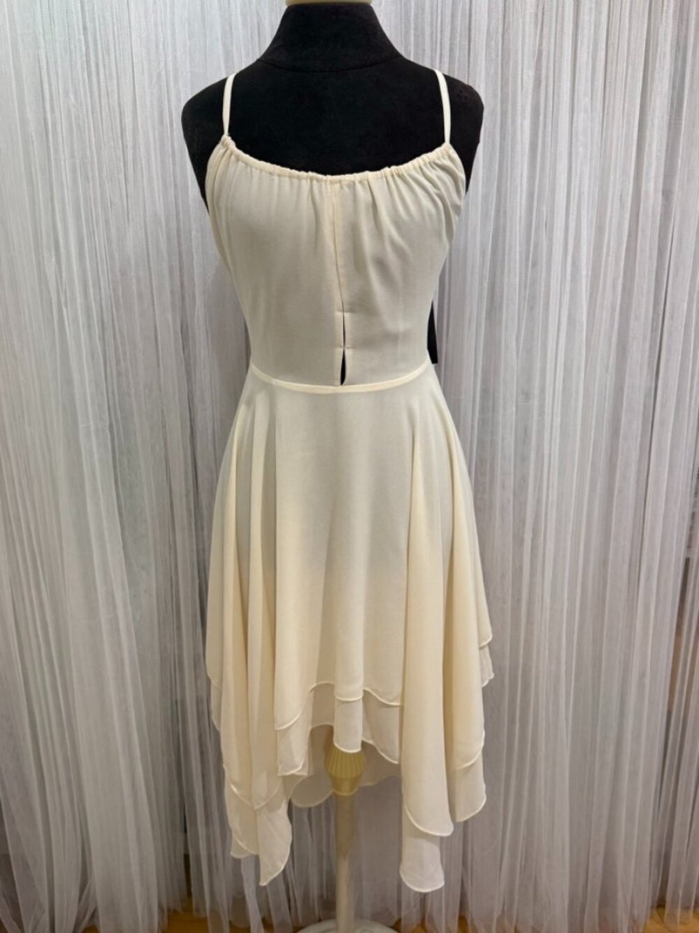 NWT Ark & Co Cream Chiffon High Low Dress Lace Up Back Size S Semi-Sheer Flowy